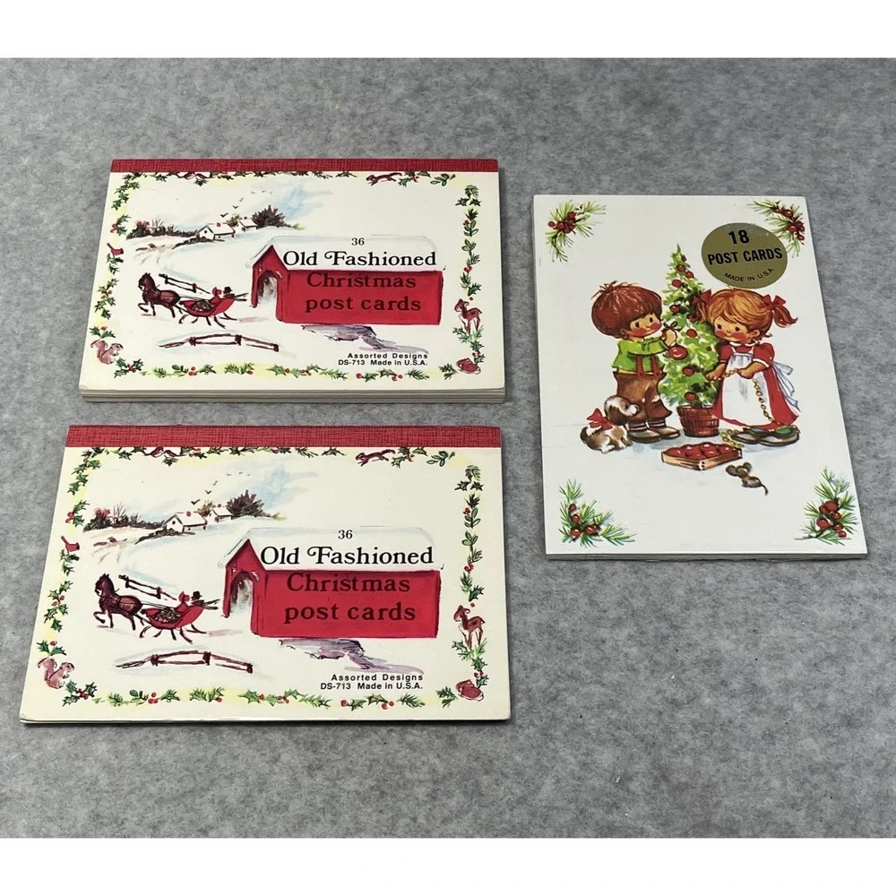 Vintage Old Fashioned Christmas Postcards Holiday Pads Made USA Snow‎ Scene READ